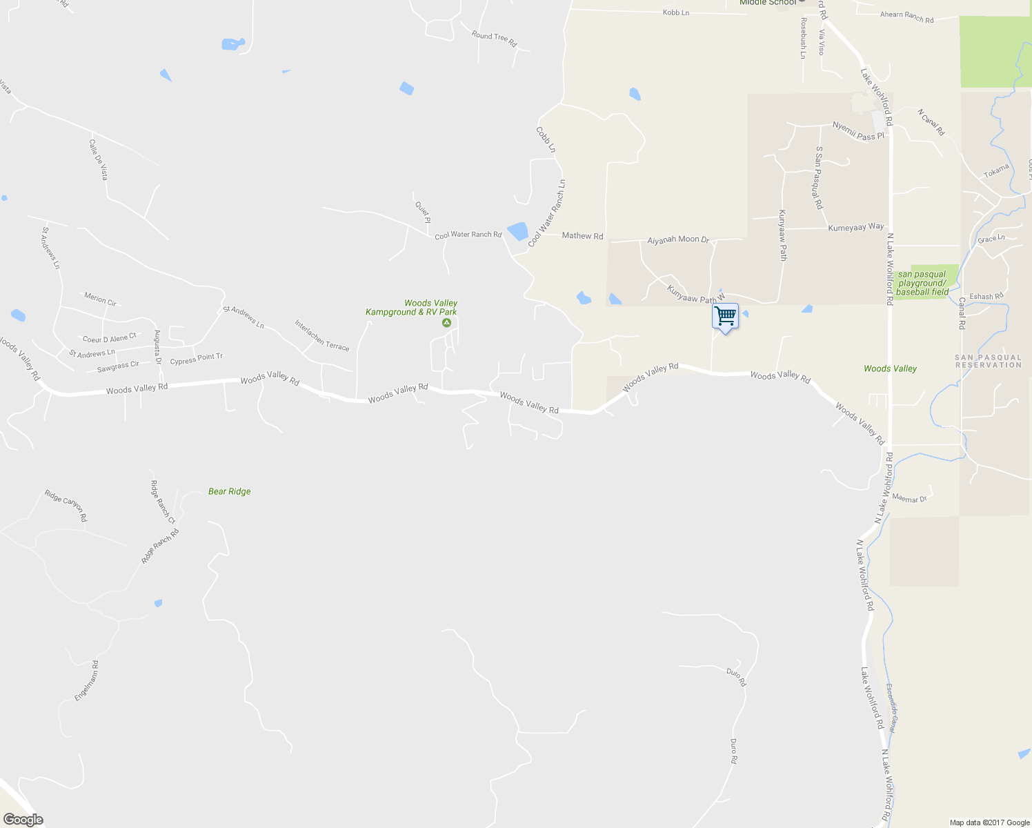 map of restaurants, bars, coffee shops, grocery stores, and more near 15453 Woods Valley Road in Valley Center