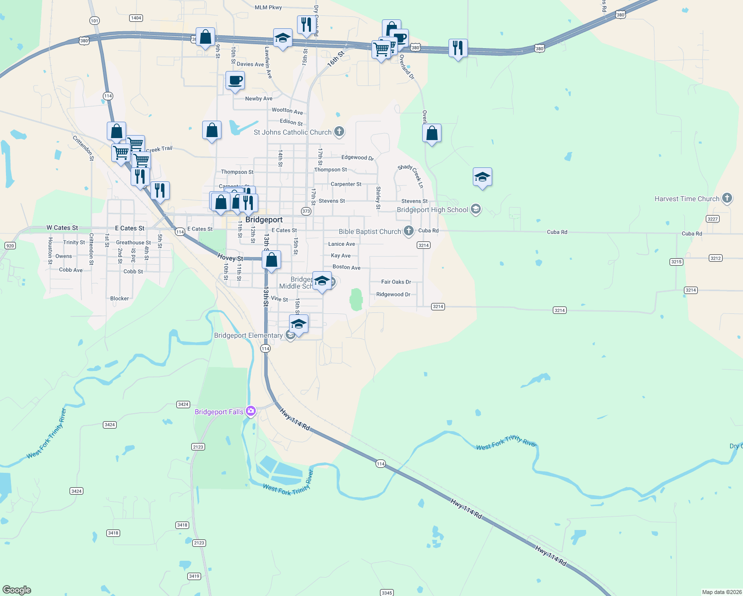 map of restaurants, bars, coffee shops, grocery stores, and more near 2102 Ridgewood Dr in Bridgeport