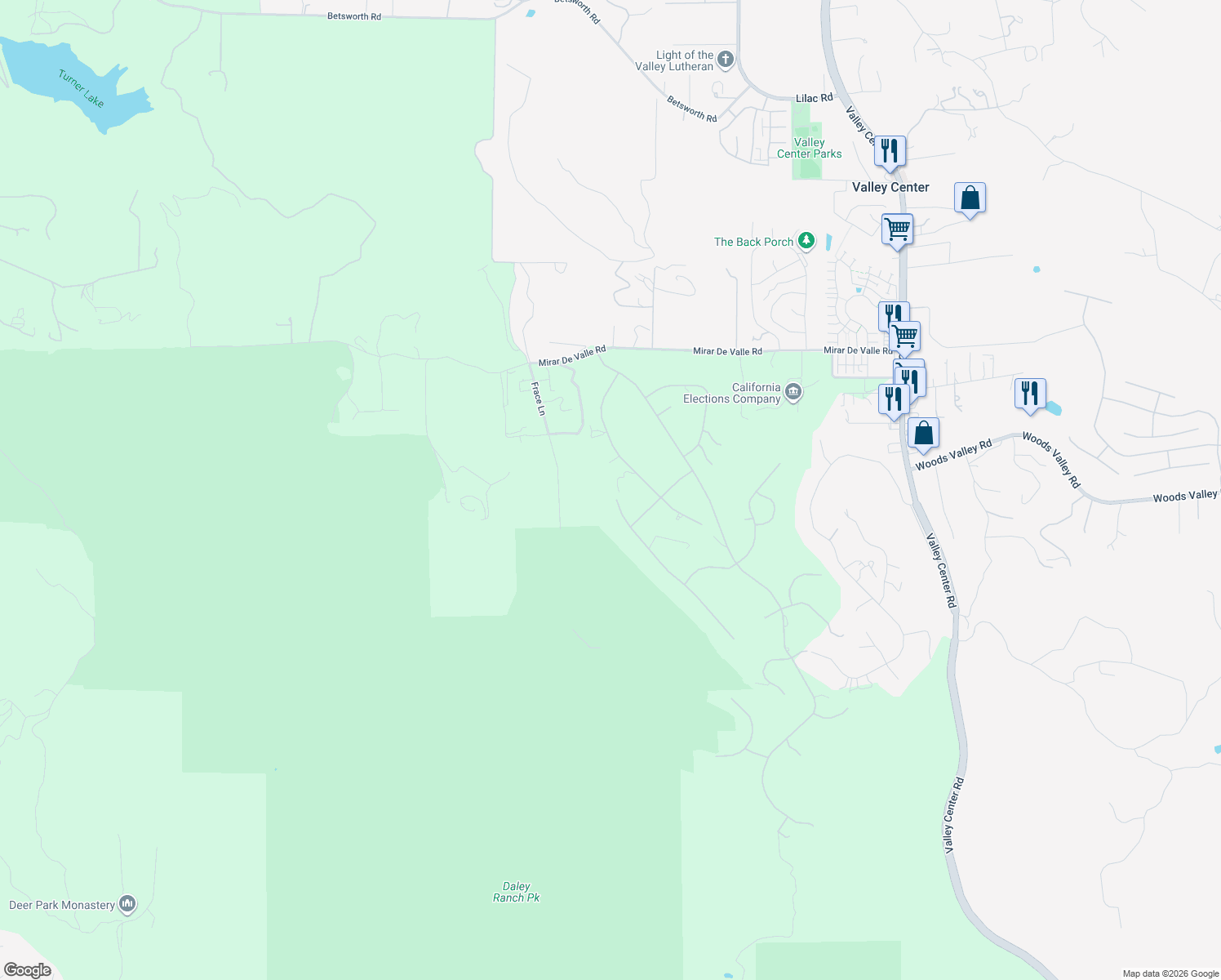 map of restaurants, bars, coffee shops, grocery stores, and more near 27392 Tumbleweed Trail in Valley Center