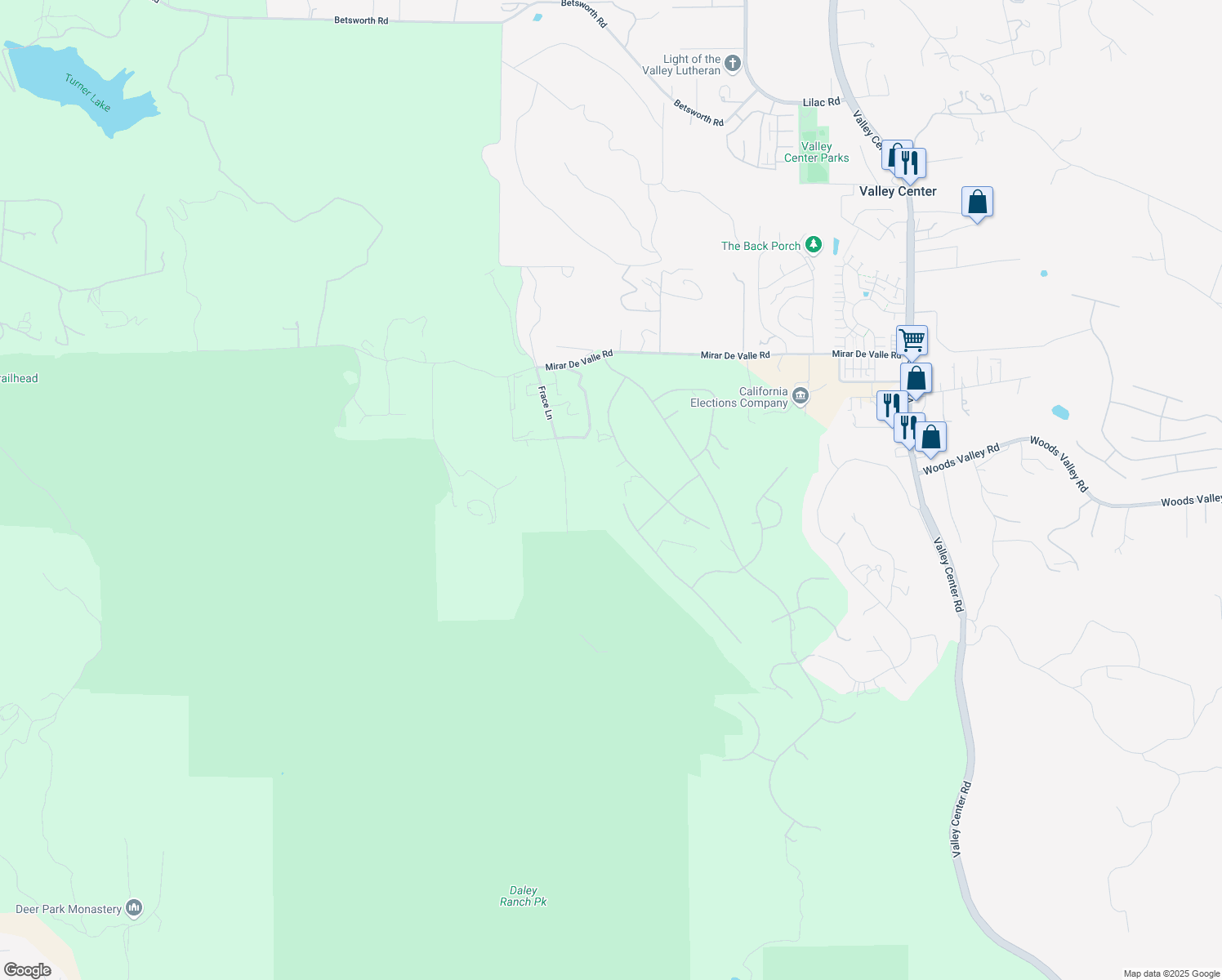 map of restaurants, bars, coffee shops, grocery stores, and more near 27392 Tumbleweed Trail in Valley Center