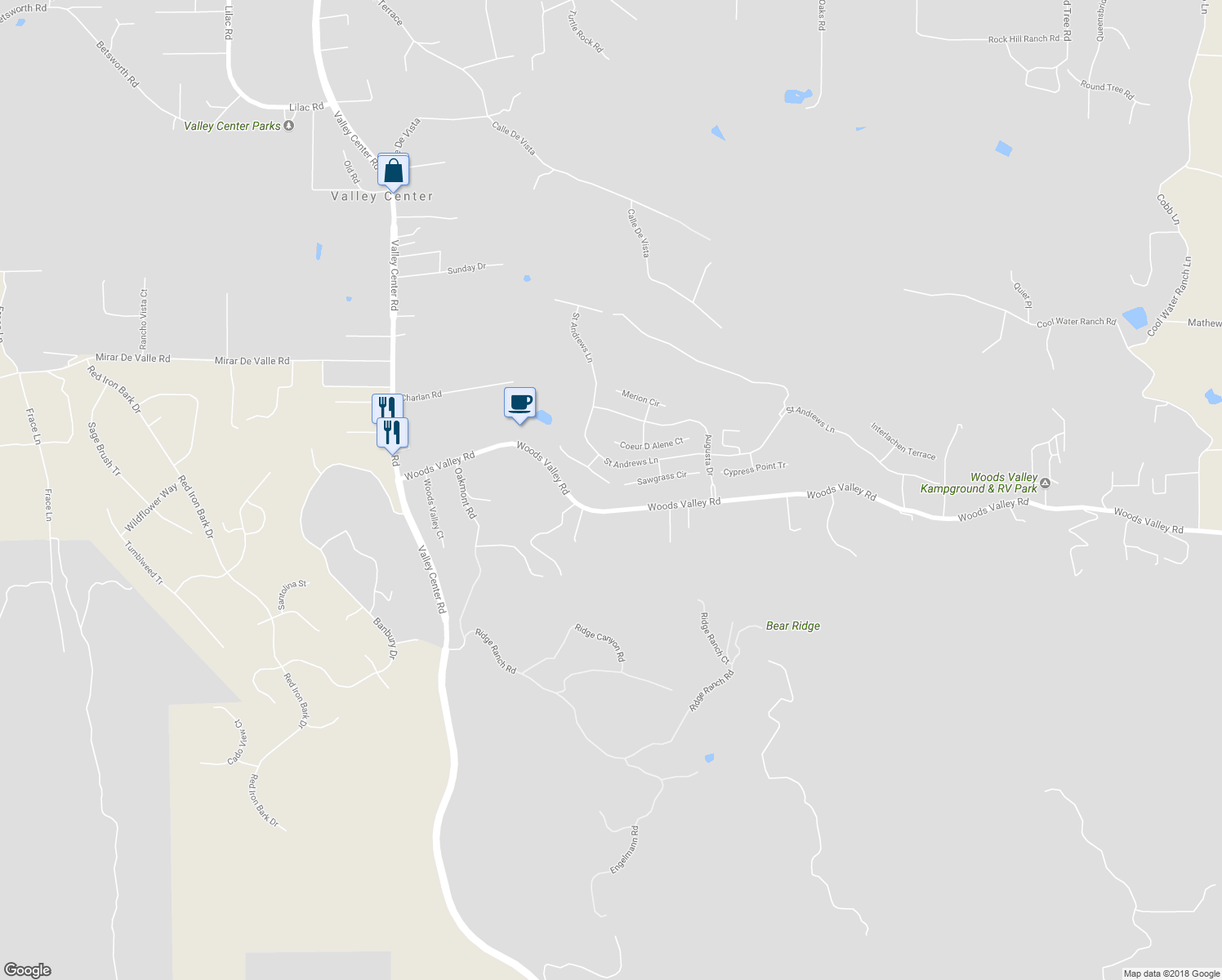 map of restaurants, bars, coffee shops, grocery stores, and more near 14275 Pebble Beach Way in Valley Center