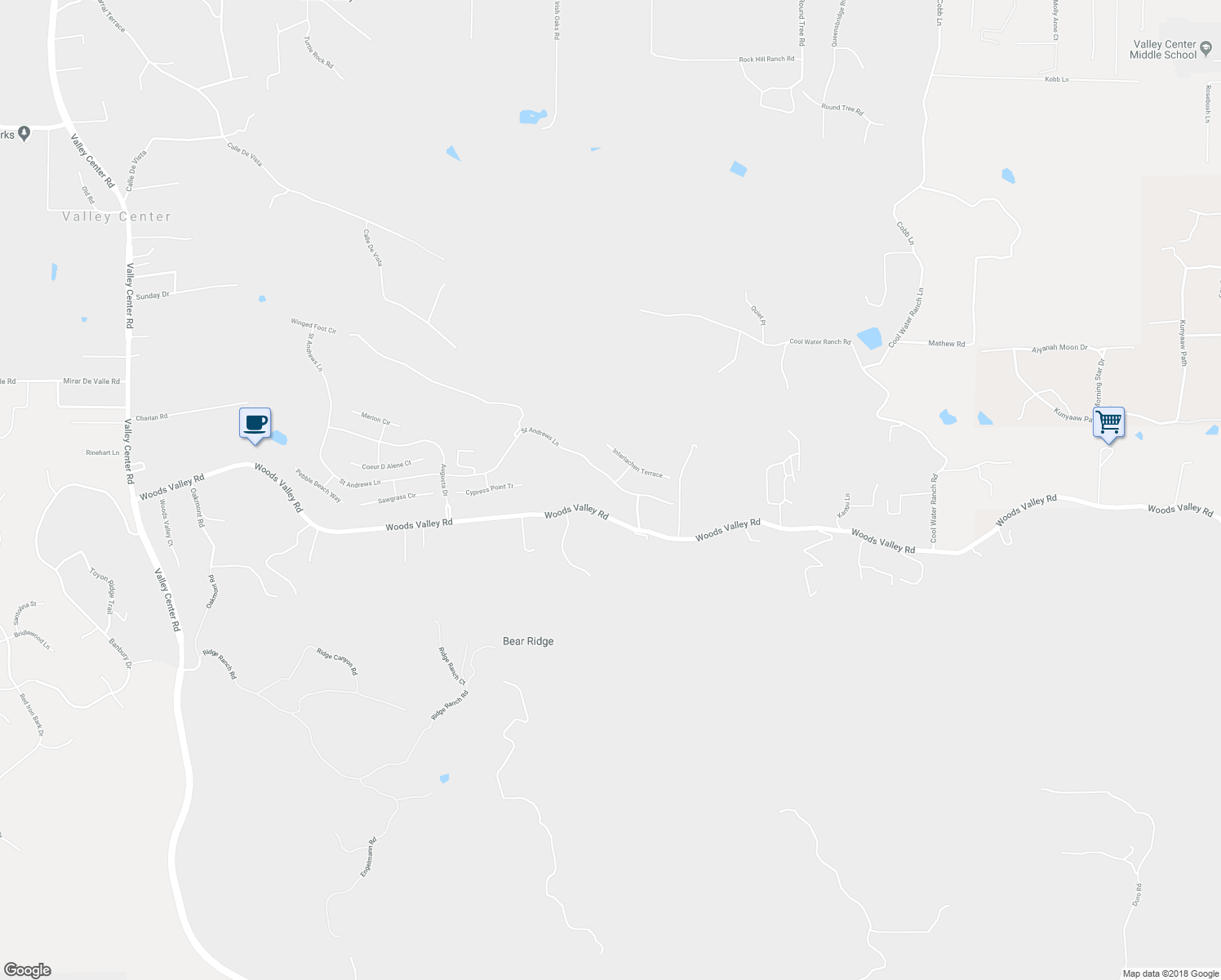 map of restaurants, bars, coffee shops, grocery stores, and more near Inverness Avenue in Valley Center
