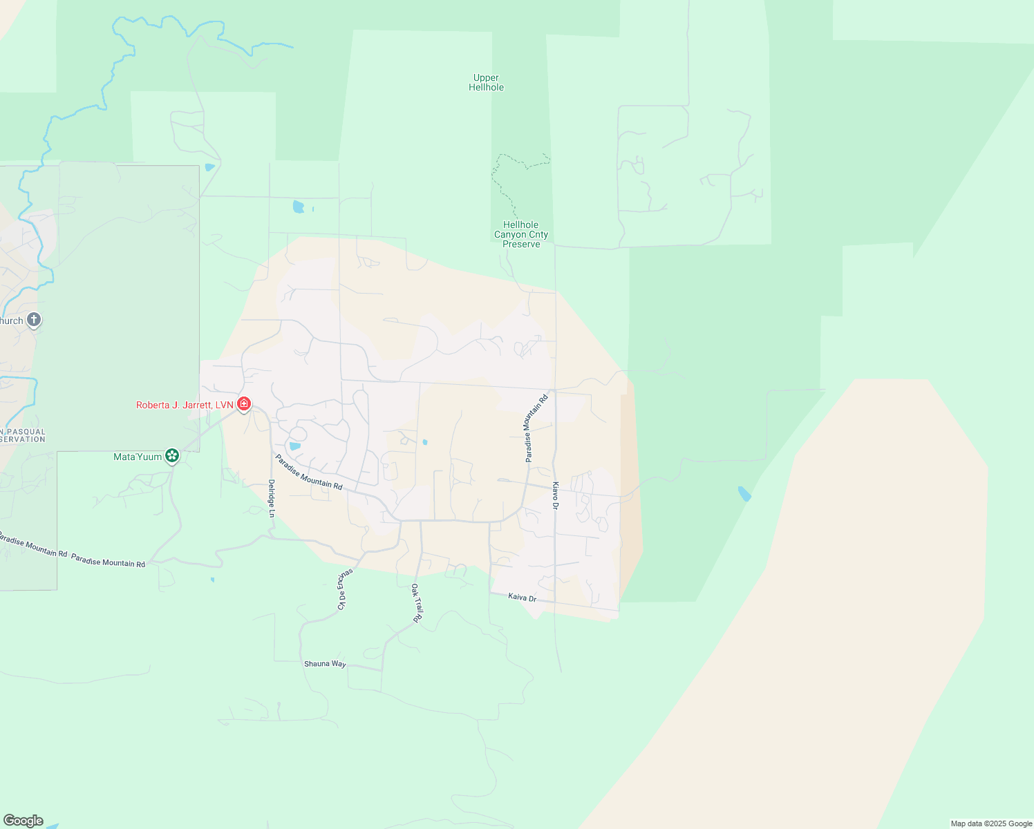 map of restaurants, bars, coffee shops, grocery stores, and more near 19336 Paradise Mountain Road in Valley Center