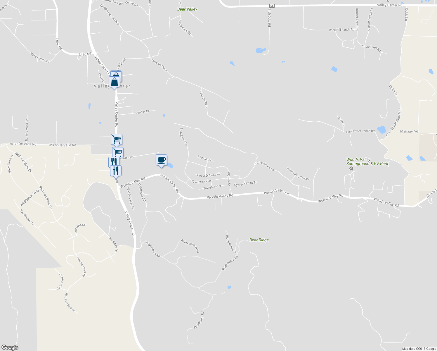 map of restaurants, bars, coffee shops, grocery stores, and more near 14273 Coeur D Alene Court in Valley Center