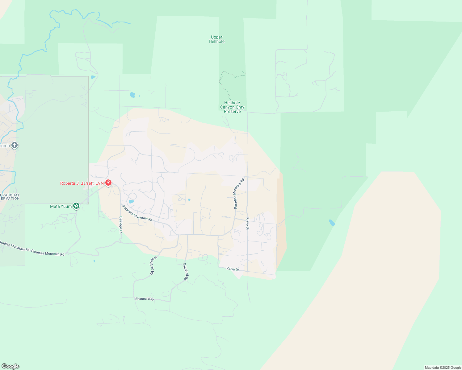 map of restaurants, bars, coffee shops, grocery stores, and more near 19336 Paradise Mountain Road in Valley Center