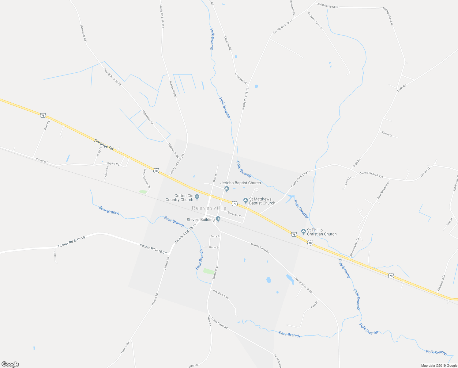 map of restaurants, bars, coffee shops, grocery stores, and more near 404 Rigby Street in Reevesville