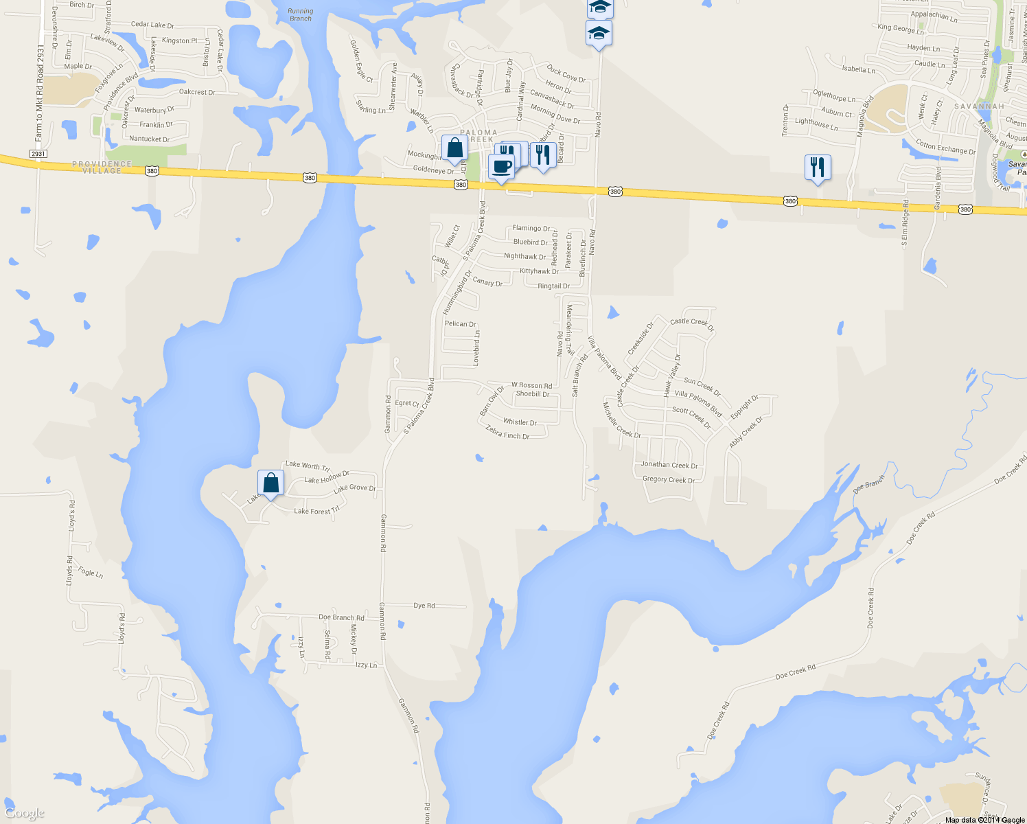 map of restaurants, bars, coffee shops, grocery stores, and more near 1700 West Rosson Road in Little Elm