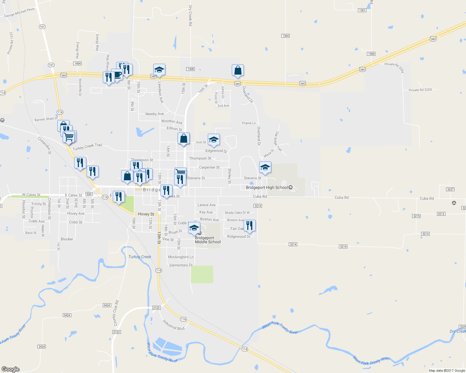 map of restaurants, bars, coffee shops, grocery stores, and more near 2104 Stonegate Boulevard in Bridgeport