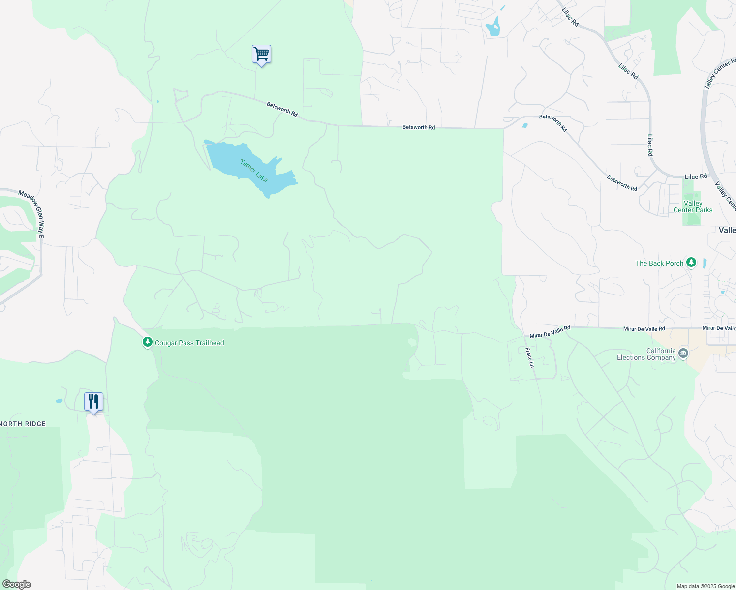 map of restaurants, bars, coffee shops, grocery stores, and more near 12294 Mirar De Valle Road in Valley Center