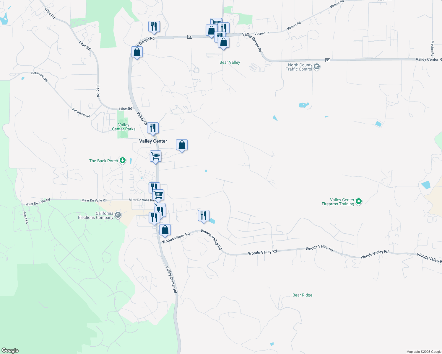 map of restaurants, bars, coffee shops, grocery stores, and more near 14128 Winged Foot Circle in Valley Center