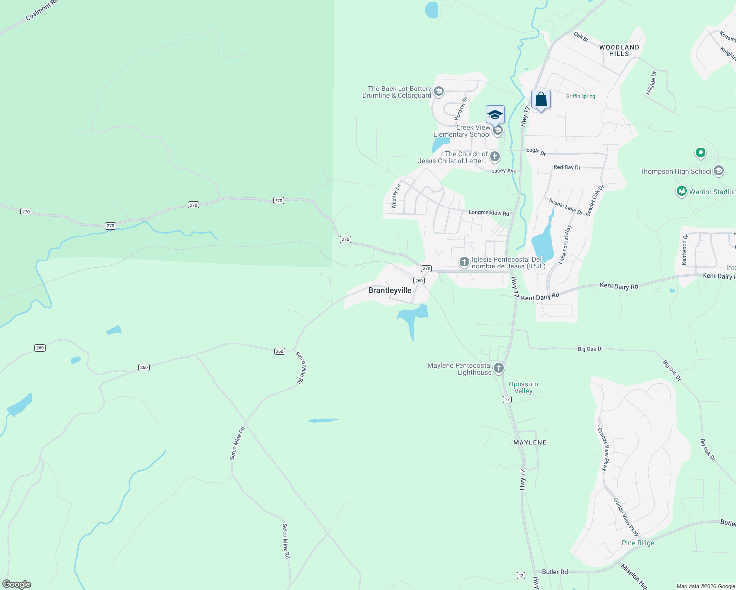 map of restaurants, bars, coffee shops, grocery stores, and more near 373 County Road 260 in Shelby County