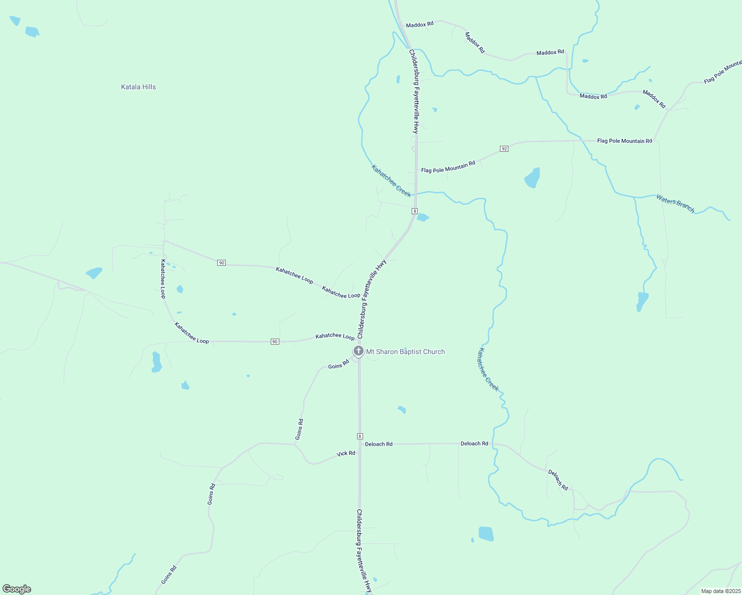 map of restaurants, bars, coffee shops, grocery stores, and more near 5855 Childersburg Fayetteville Highway in Childersburg
