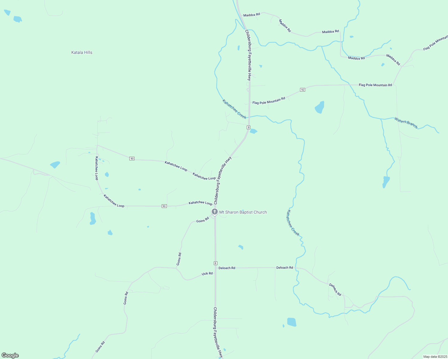 map of restaurants, bars, coffee shops, grocery stores, and more near 5855 Childersburg Fayetteville Highway in Childersburg