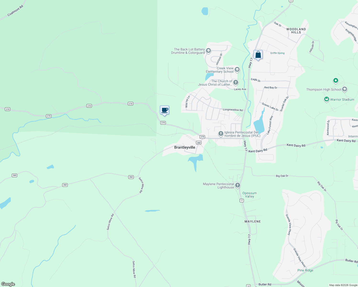 map of restaurants, bars, coffee shops, grocery stores, and more near 373 County Road 260 in Shelby County