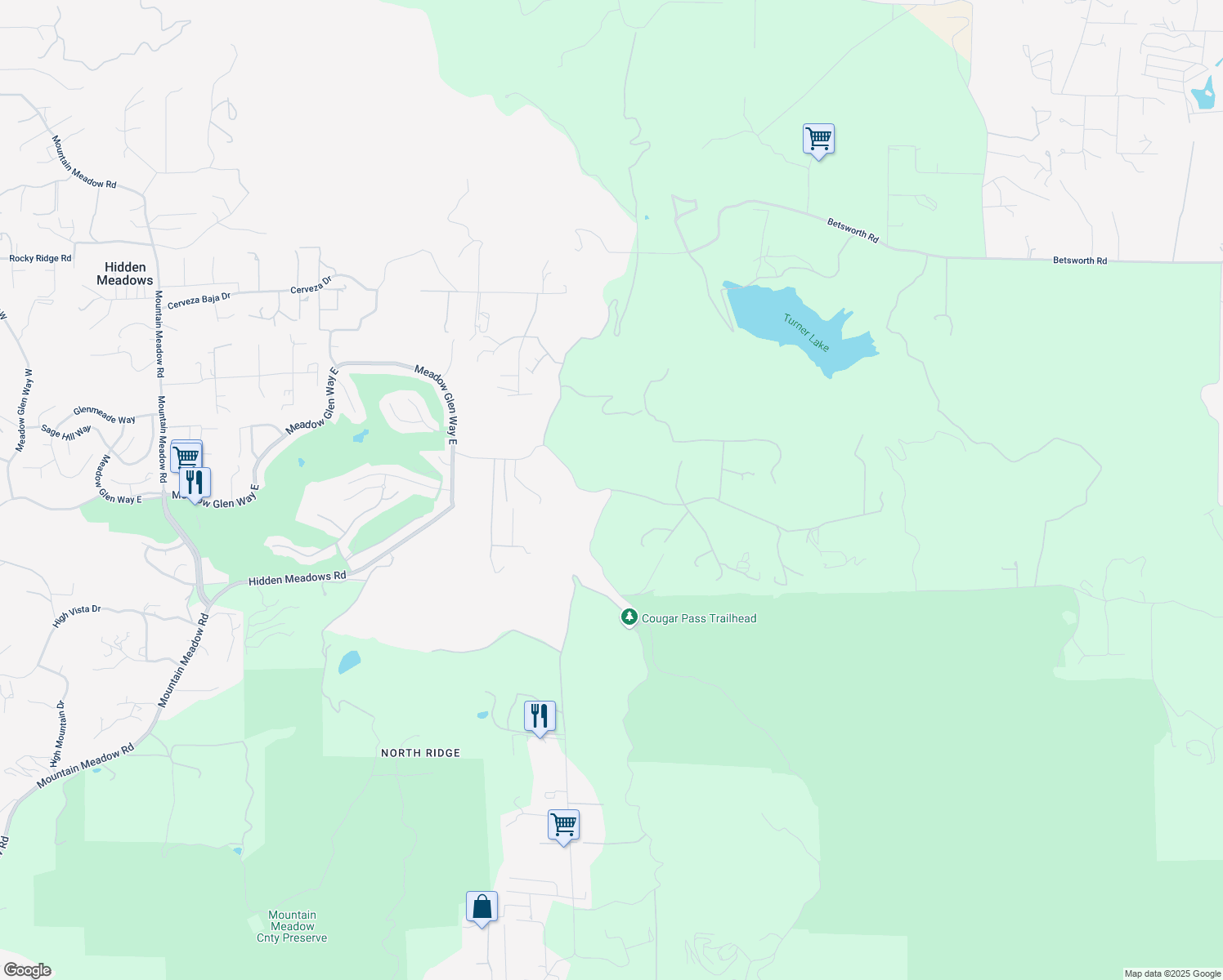 map of restaurants, bars, coffee shops, grocery stores, and more near Cougar Pass Road & Alps Way in Escondido