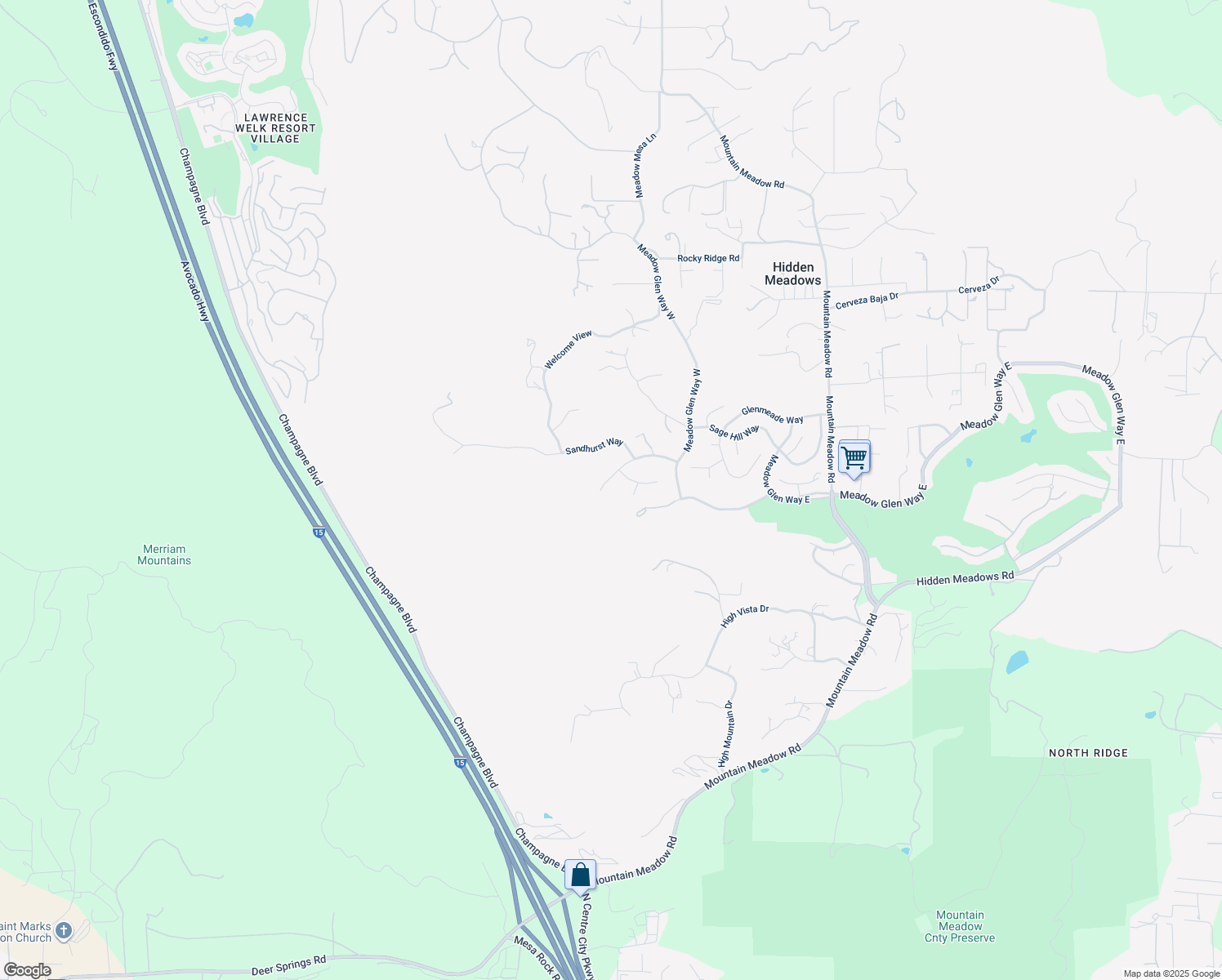map of restaurants, bars, coffee shops, grocery stores, and more near 9617 Galatea Lane in Escondido