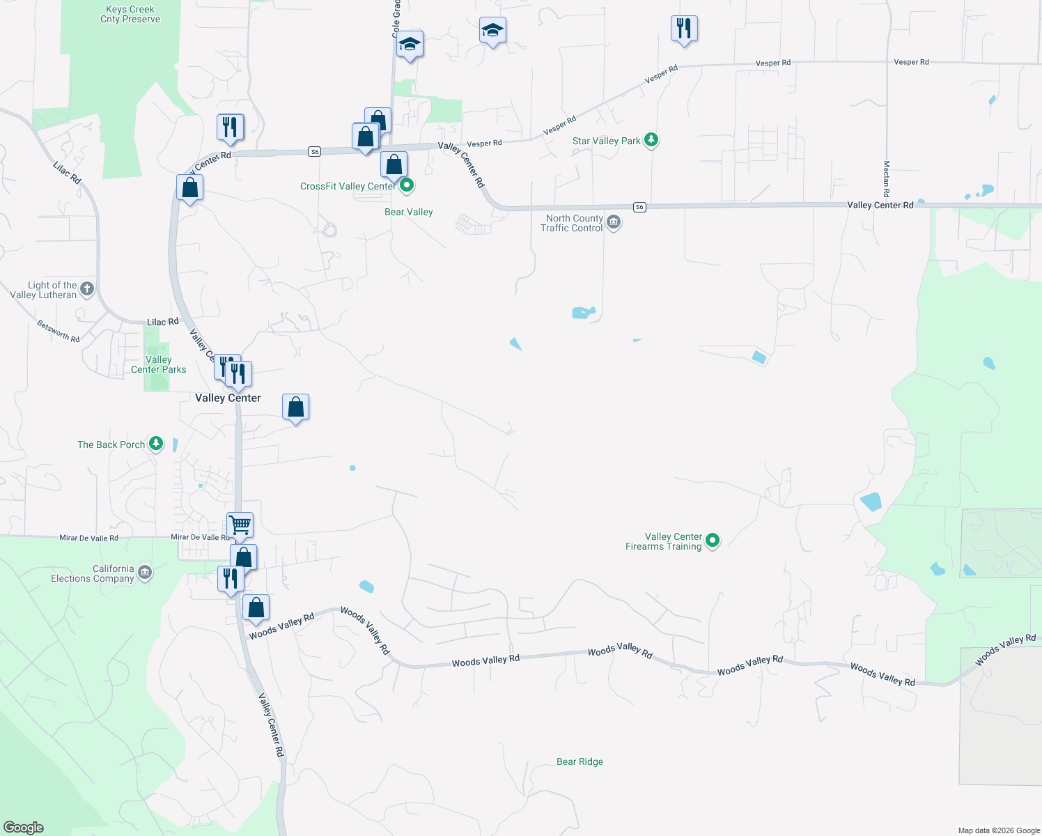 map of restaurants, bars, coffee shops, grocery stores, and more near 14174 Sun Rocks Drive in Valley Center