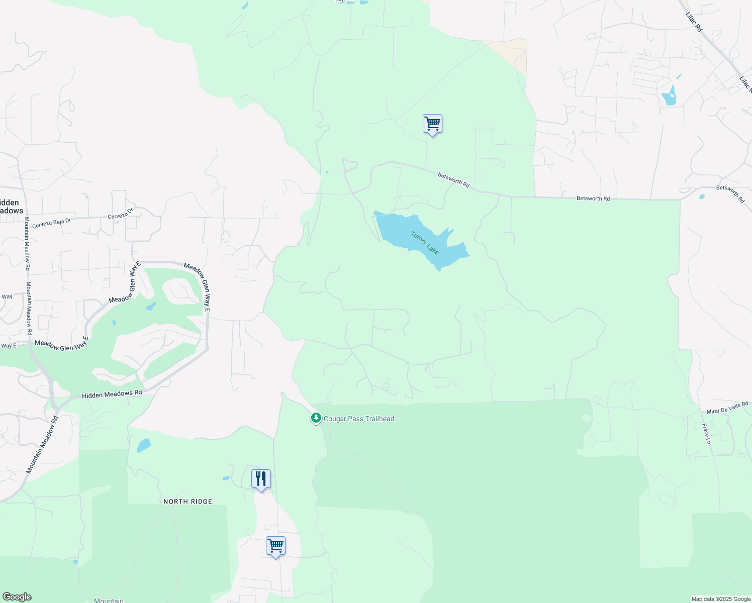 map of restaurants, bars, coffee shops, grocery stores, and more near 11580 Turner Heights Drive in Escondido