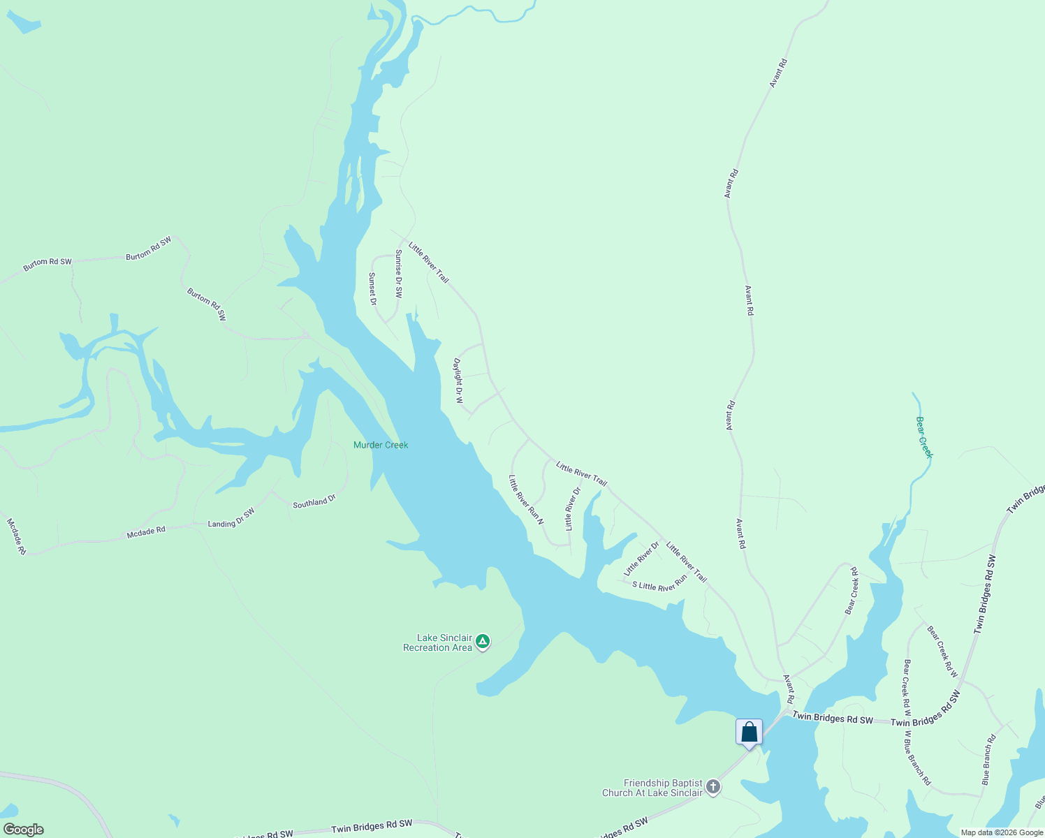 map of restaurants, bars, coffee shops, grocery stores, and more near 242 Little River Trail in Eatonton