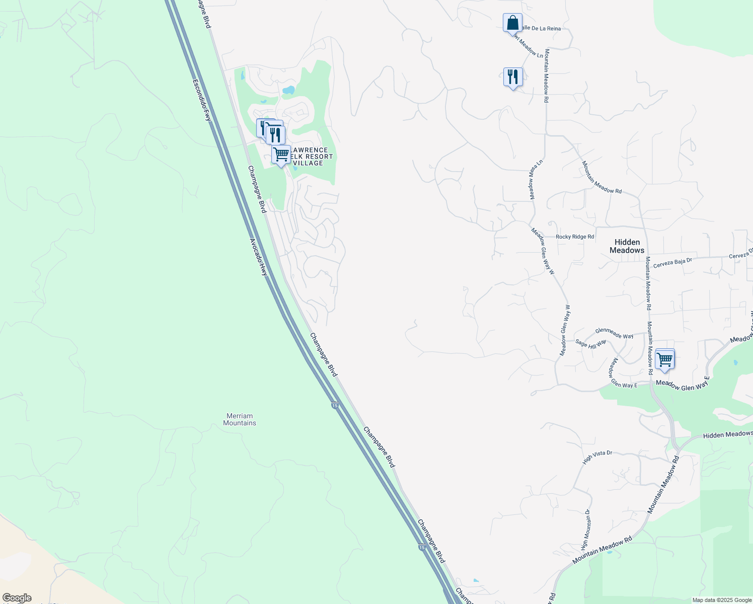 map of restaurants, bars, coffee shops, grocery stores, and more near in Escondido