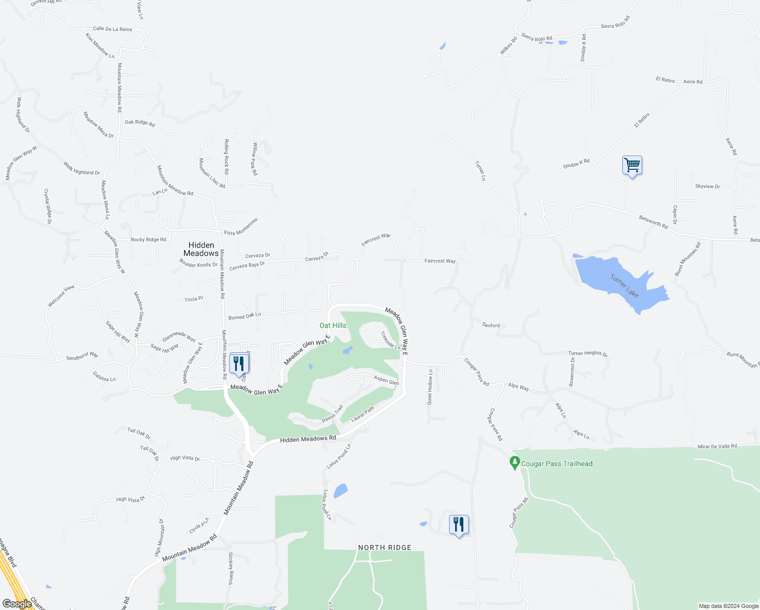 map of restaurants, bars, coffee shops, grocery stores, and more near 10928 Meadow Glen Way East in Escondido