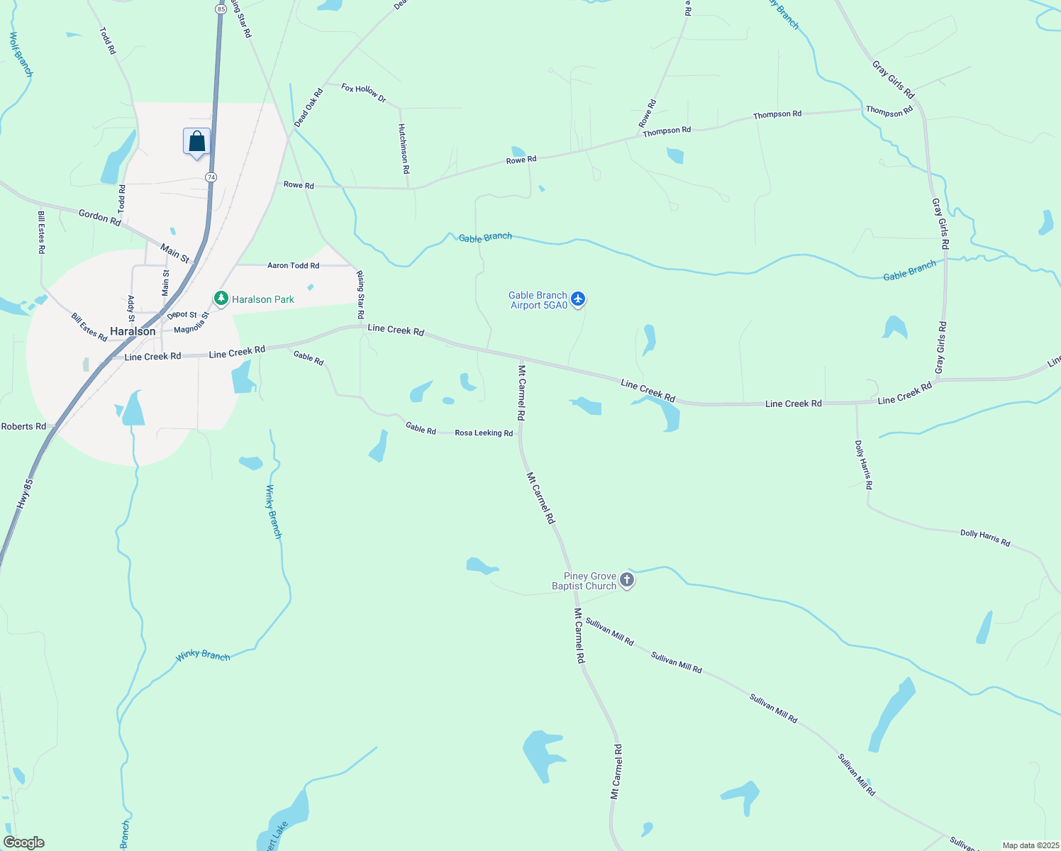 map of restaurants, bars, coffee shops, grocery stores, and more near 102 Carmel Road in Senoia
