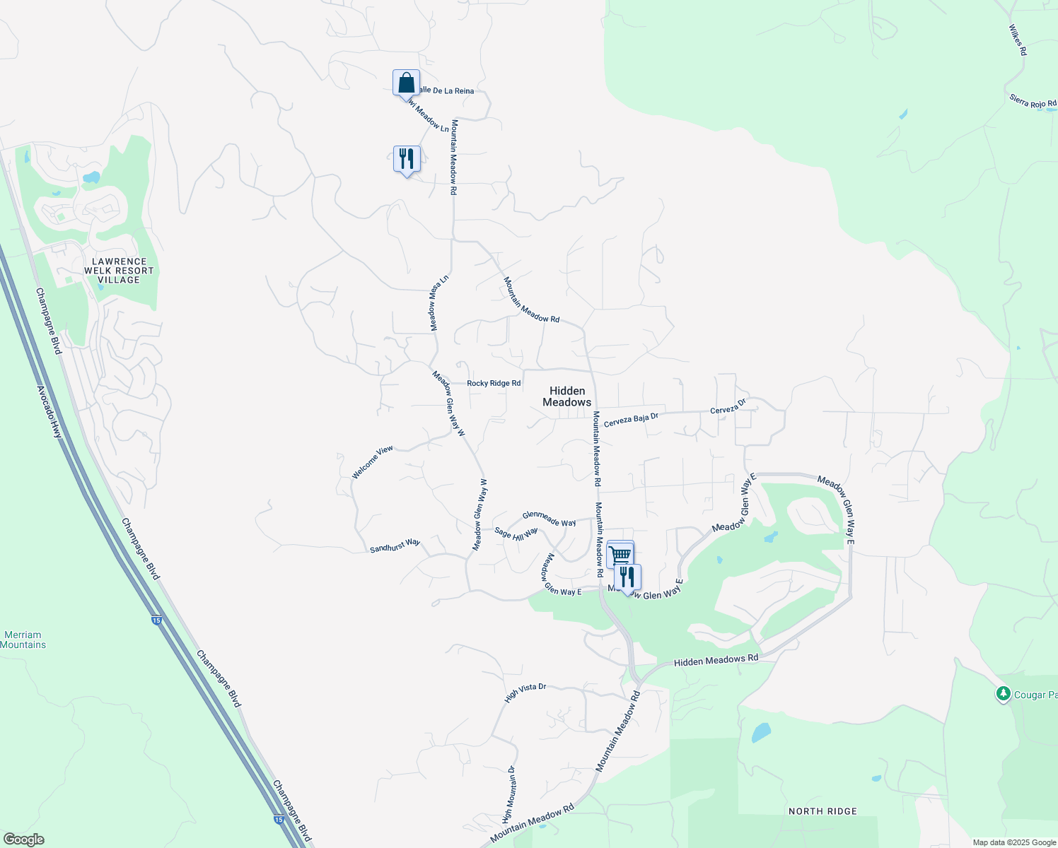 map of restaurants, bars, coffee shops, grocery stores, and more near 10059 Boulder Knolls Drive in Escondido