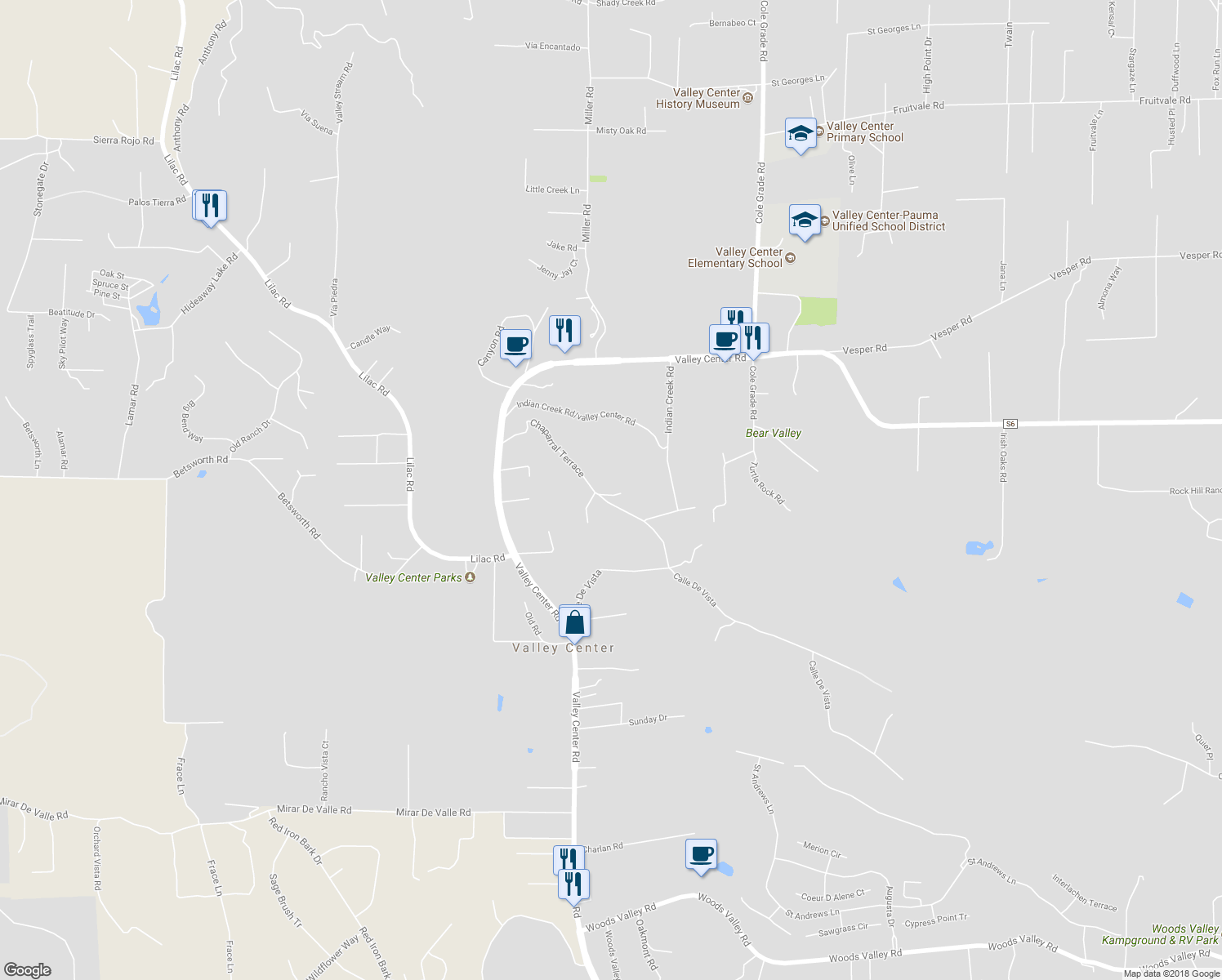 map of restaurants, bars, coffee shops, grocery stores, and more near 28320 Serenity Path in Valley Center