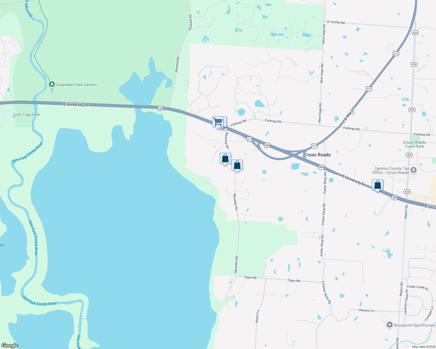 map of restaurants, bars, coffee shops, grocery stores, and more near 2301 Moseley Road in Cross Roads