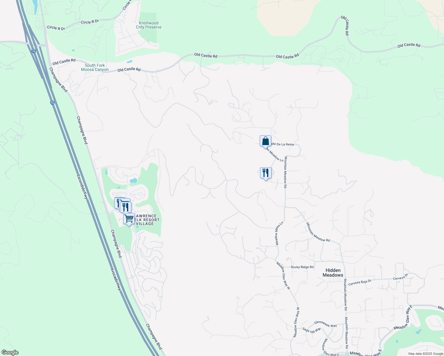 map of restaurants, bars, coffee shops, grocery stores, and more near 9698 Welk View Drive in Escondido