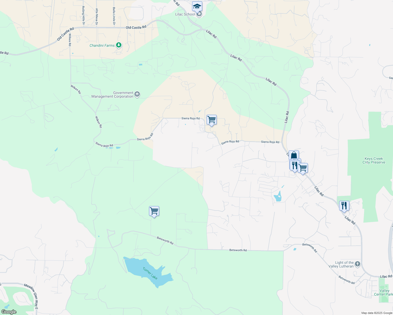 map of restaurants, bars, coffee shops, grocery stores, and more near 28921 Aerie Road in Valley Center