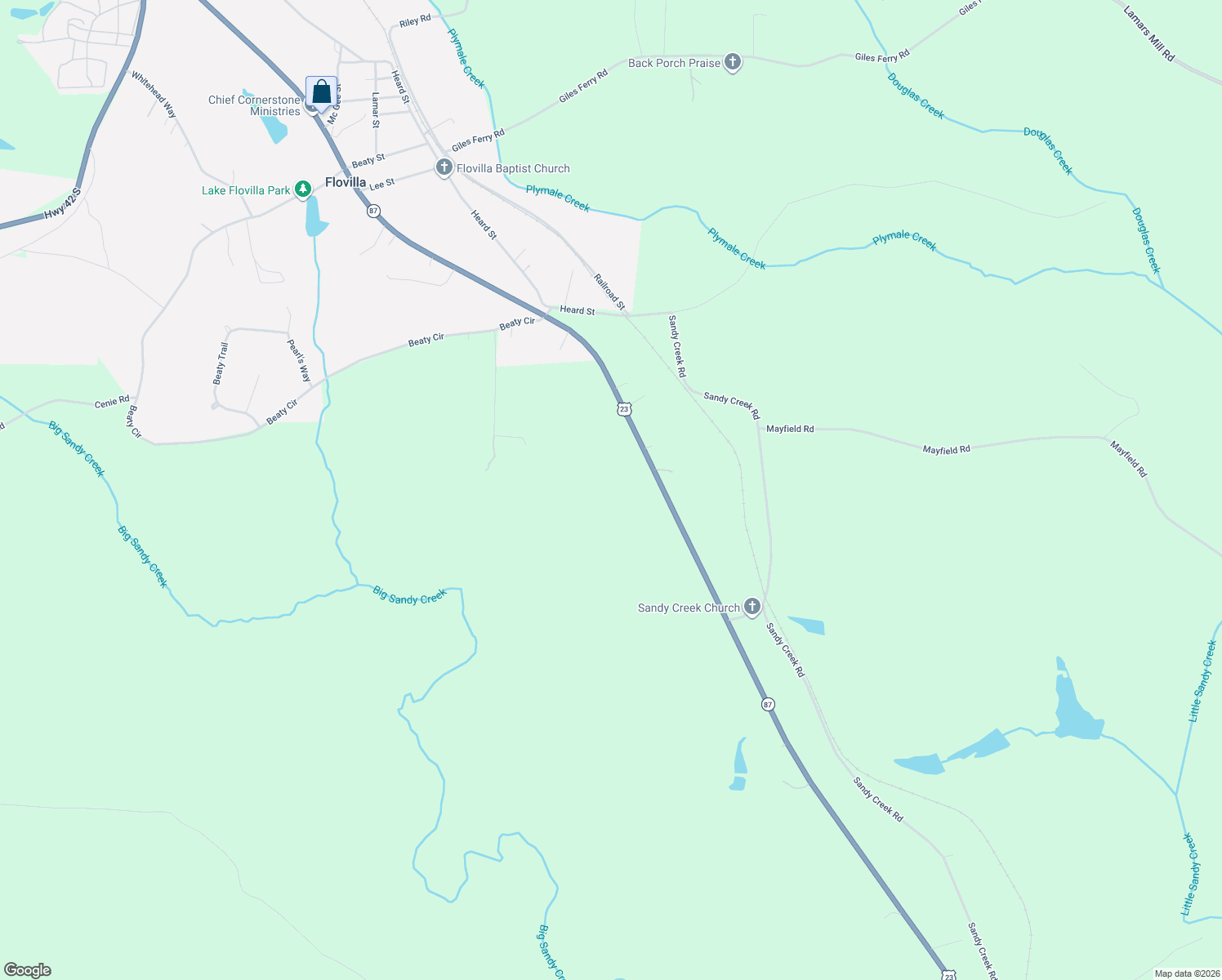 map of restaurants, bars, coffee shops, grocery stores, and more near 686 Georgia 87 in Flovilla