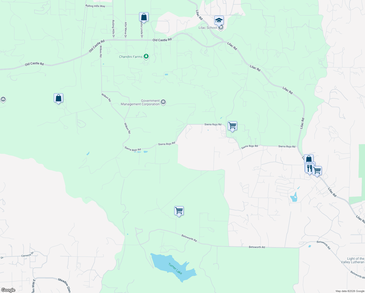 map of restaurants, bars, coffee shops, grocery stores, and more near 11725 Sierra Rojo Road in Valley Center