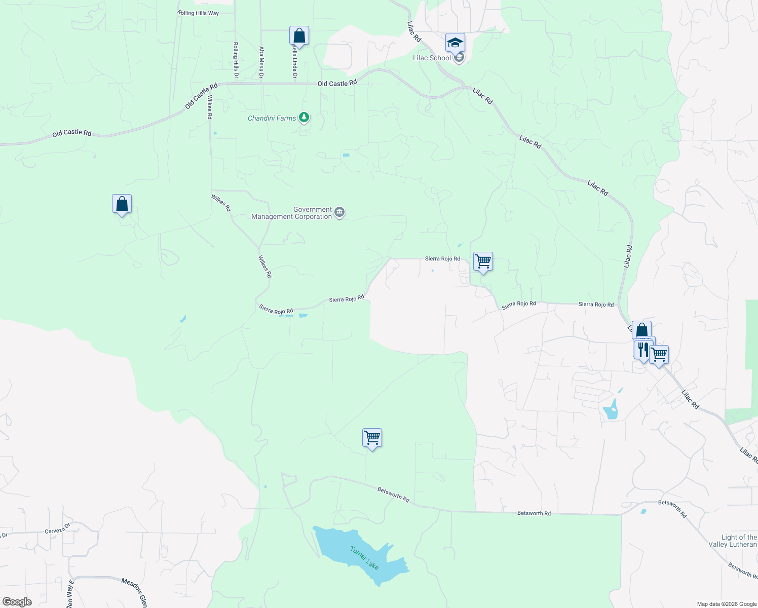 map of restaurants, bars, coffee shops, grocery stores, and more near 11725 Sierra Rojo Road in Valley Center