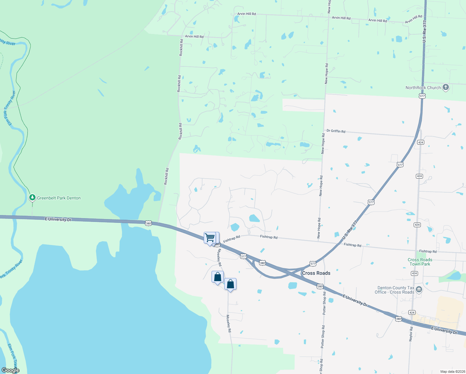 map of restaurants, bars, coffee shops, grocery stores, and more near 2885 Woodland Drive in Aubrey