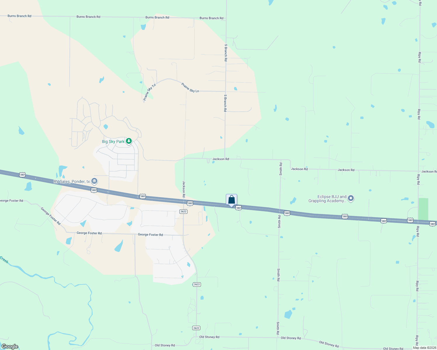 map of restaurants, bars, coffee shops, grocery stores, and more near 13435 Jackson Road in Krum