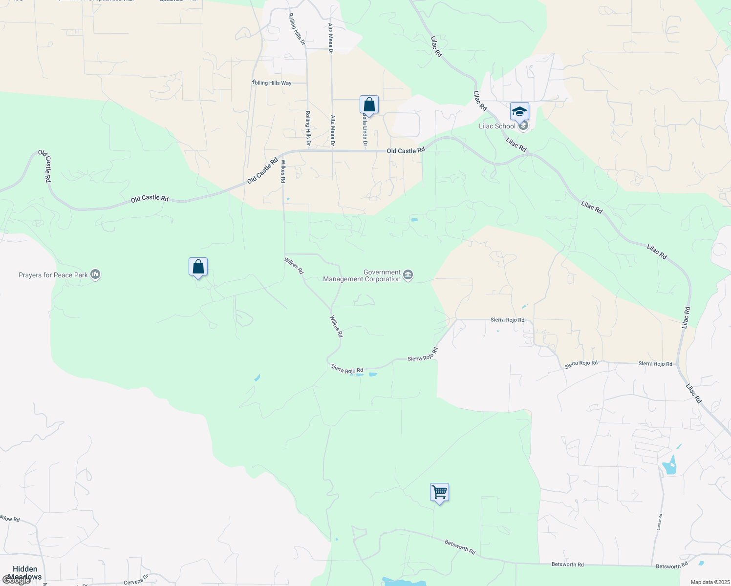 map of restaurants, bars, coffee shops, grocery stores, and more near 29345 Wilkes Road in Valley Center