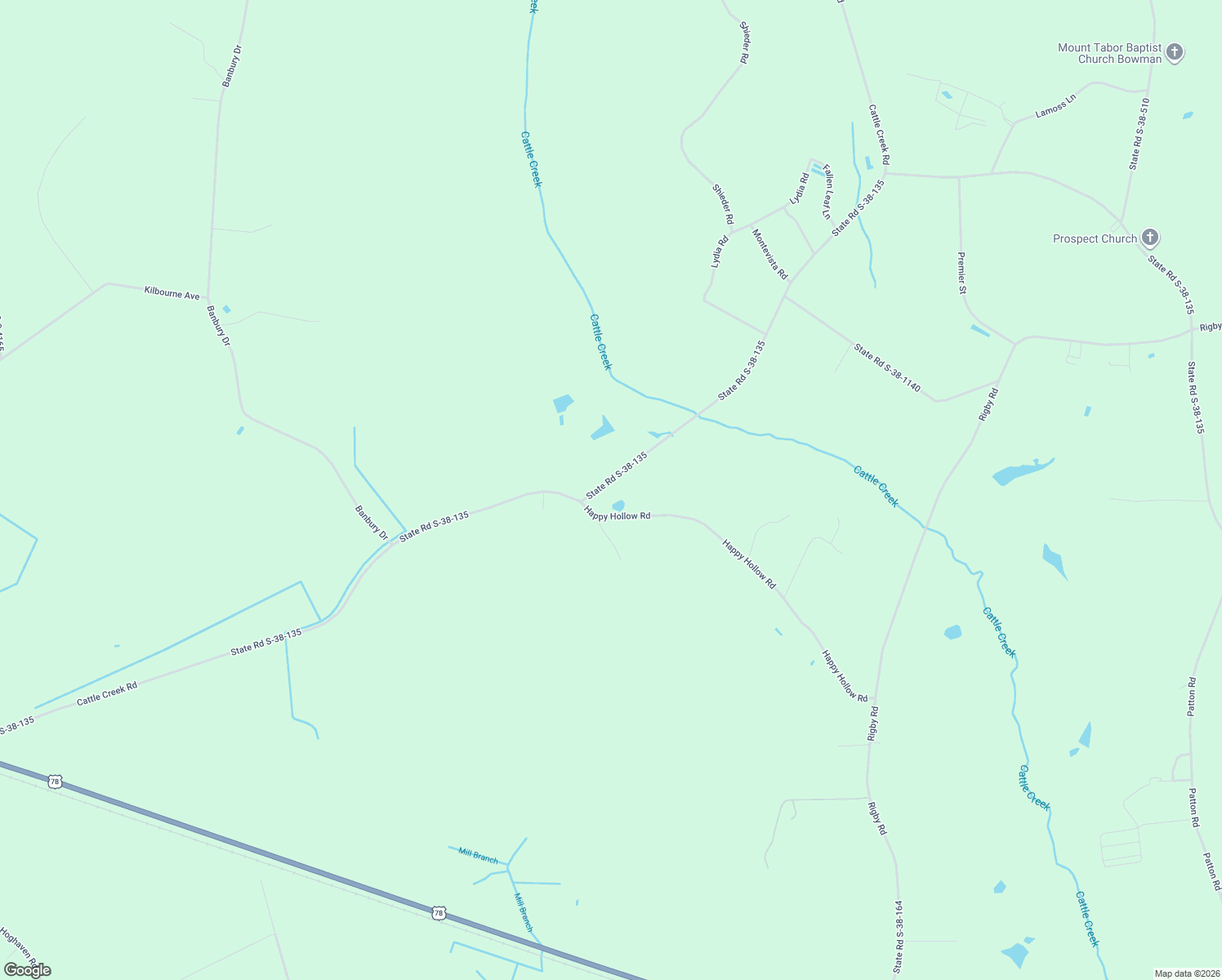 map of restaurants, bars, coffee shops, grocery stores, and more near 4293 Cattle Creek Road in Branchville