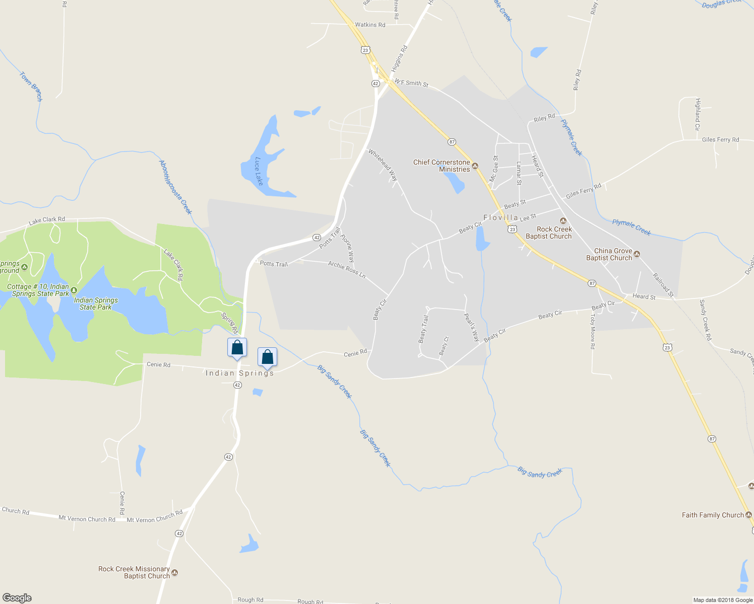map of restaurants, bars, coffee shops, grocery stores, and more near 266 Archie Ross Road in Flovilla