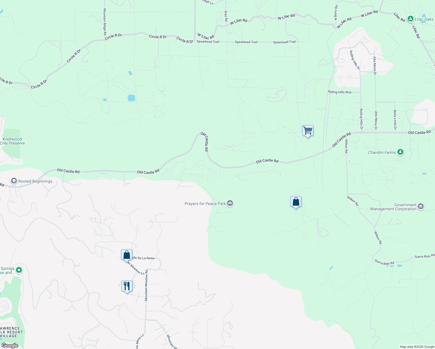 map of restaurants, bars, coffee shops, grocery stores, and more near 10361 Old Castle Road in Valley Center