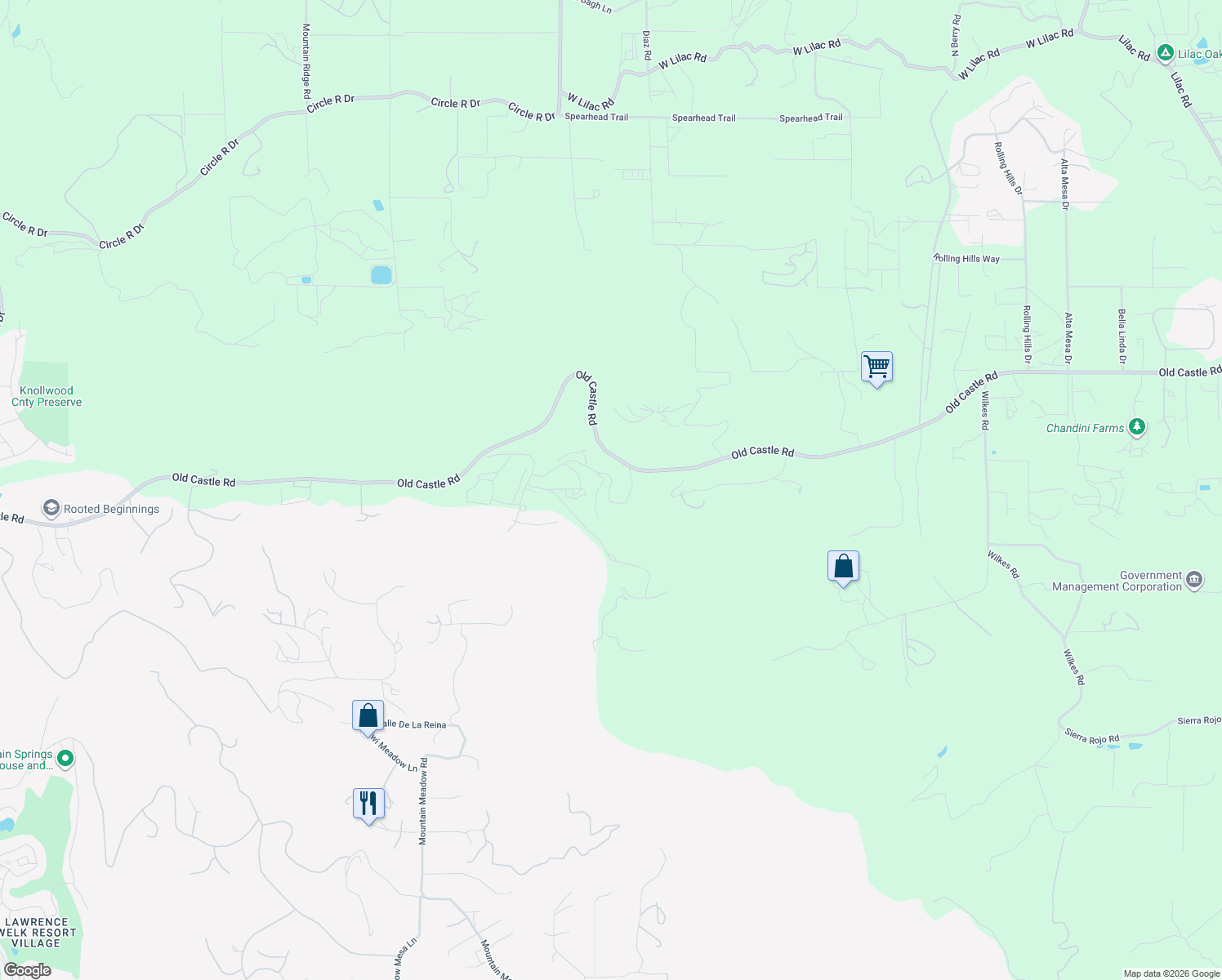 map of restaurants, bars, coffee shops, grocery stores, and more near 10361 Old Castle Road in Valley Center