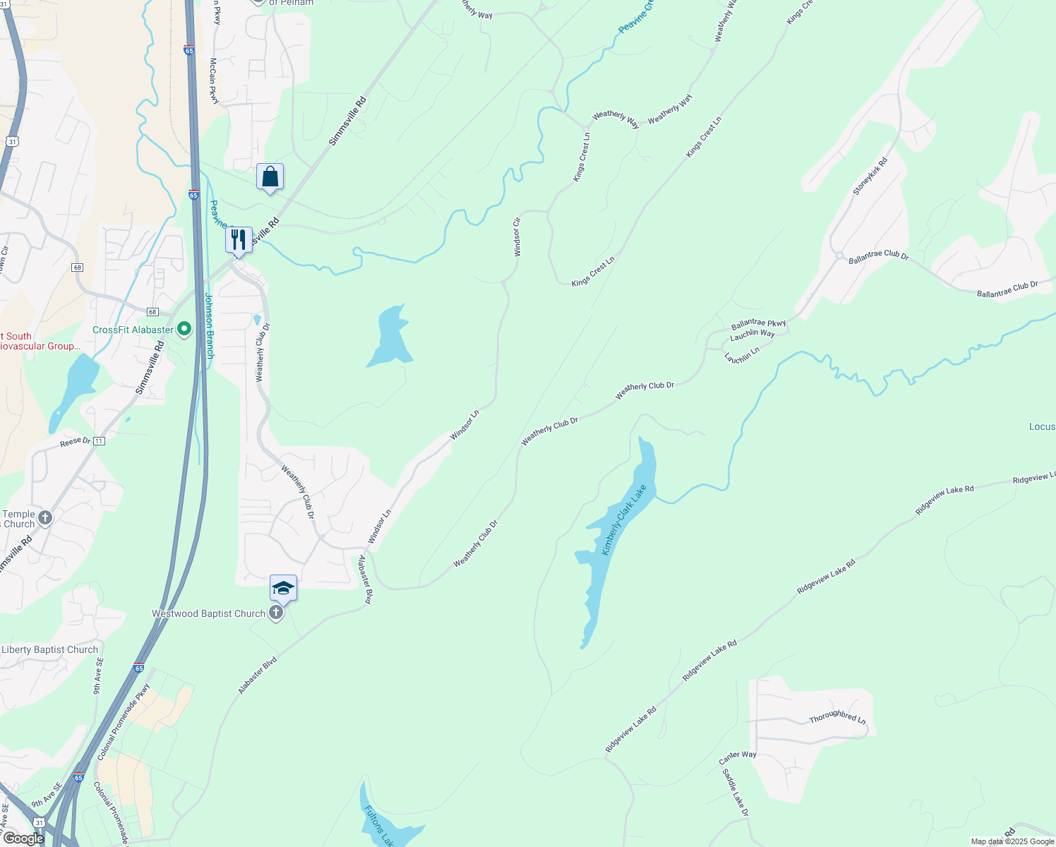 map of restaurants, bars, coffee shops, grocery stores, and more near 400 Oxford Way in Pelham