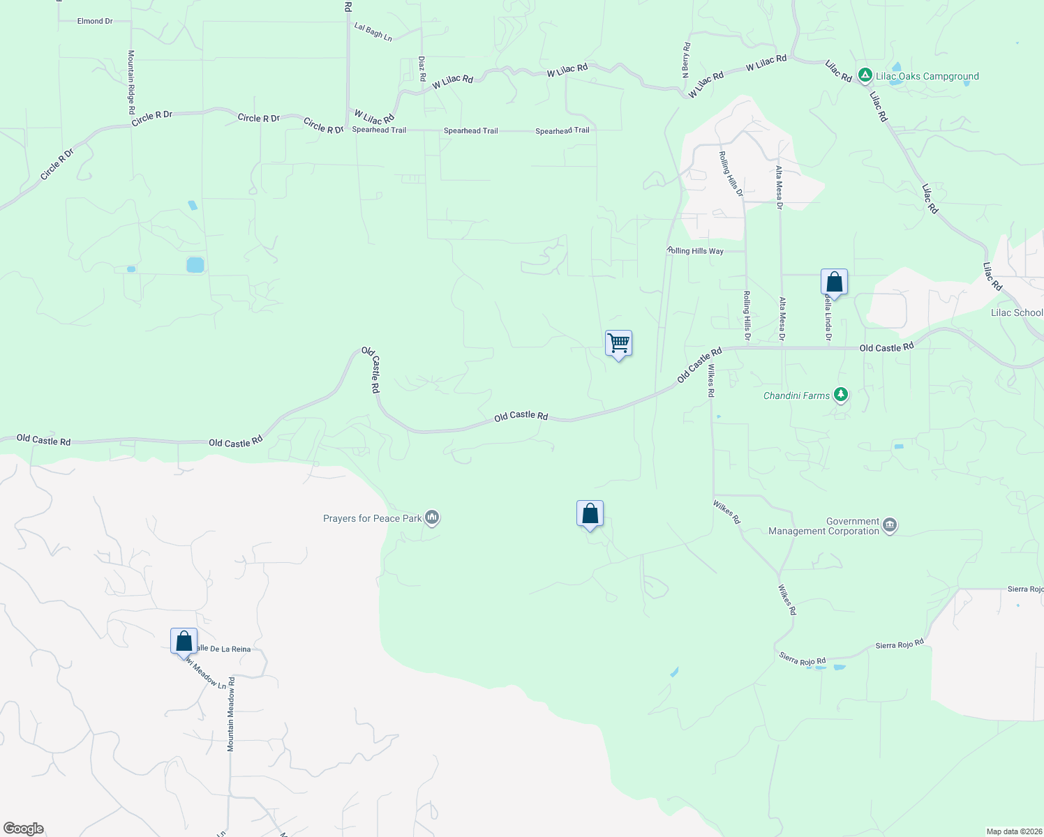 map of restaurants, bars, coffee shops, grocery stores, and more near 29792-29866 Castleridge Road in Valley Center