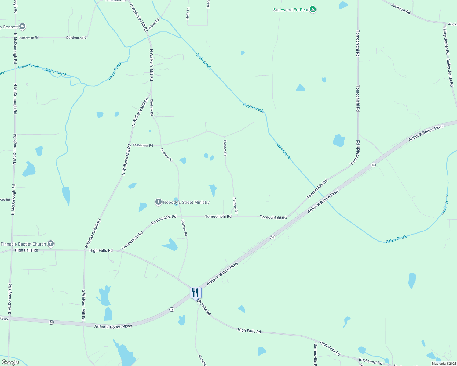 map of restaurants, bars, coffee shops, grocery stores, and more near 139 Parham Road in Griffin