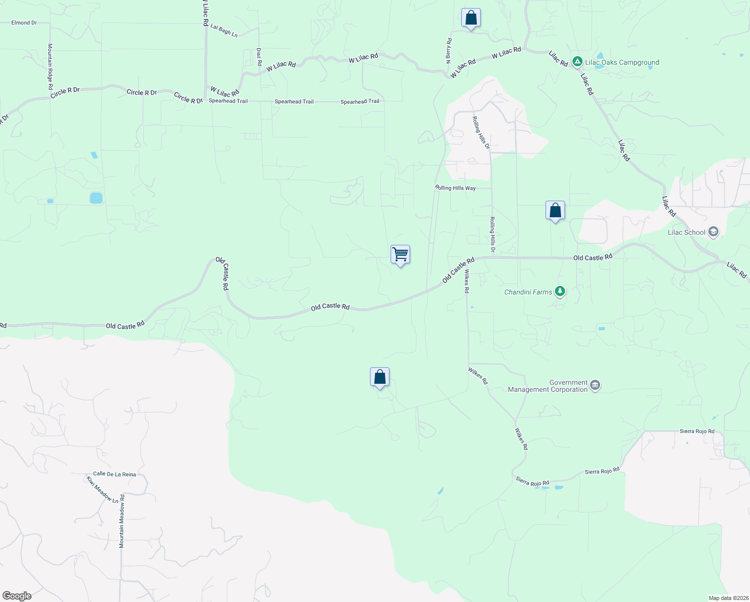 map of restaurants, bars, coffee shops, grocery stores, and more near 30144 Castlecrest Drive in Valley Center