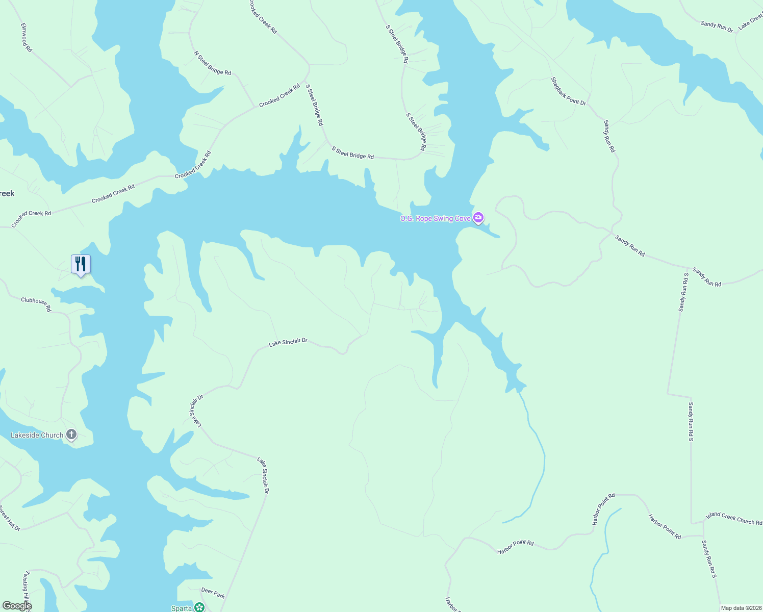 map of restaurants, bars, coffee shops, grocery stores, and more near 100-114 Frontier Shores Drive in Sparta