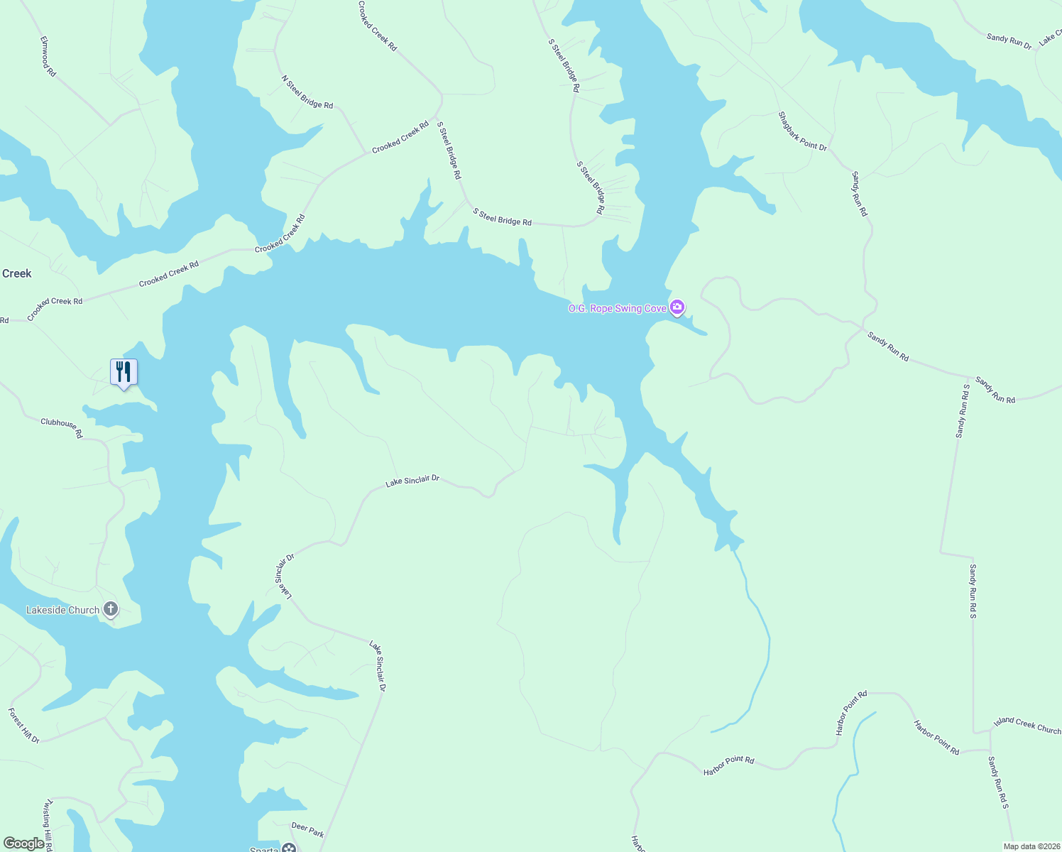 map of restaurants, bars, coffee shops, grocery stores, and more near 100-114 Frontier Shores Drive in Sparta