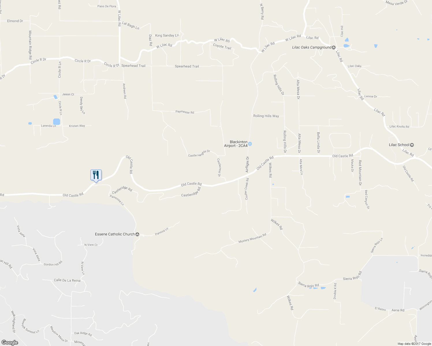 map of restaurants, bars, coffee shops, grocery stores, and more near 30144 Castlecrest Drive in Valley Center