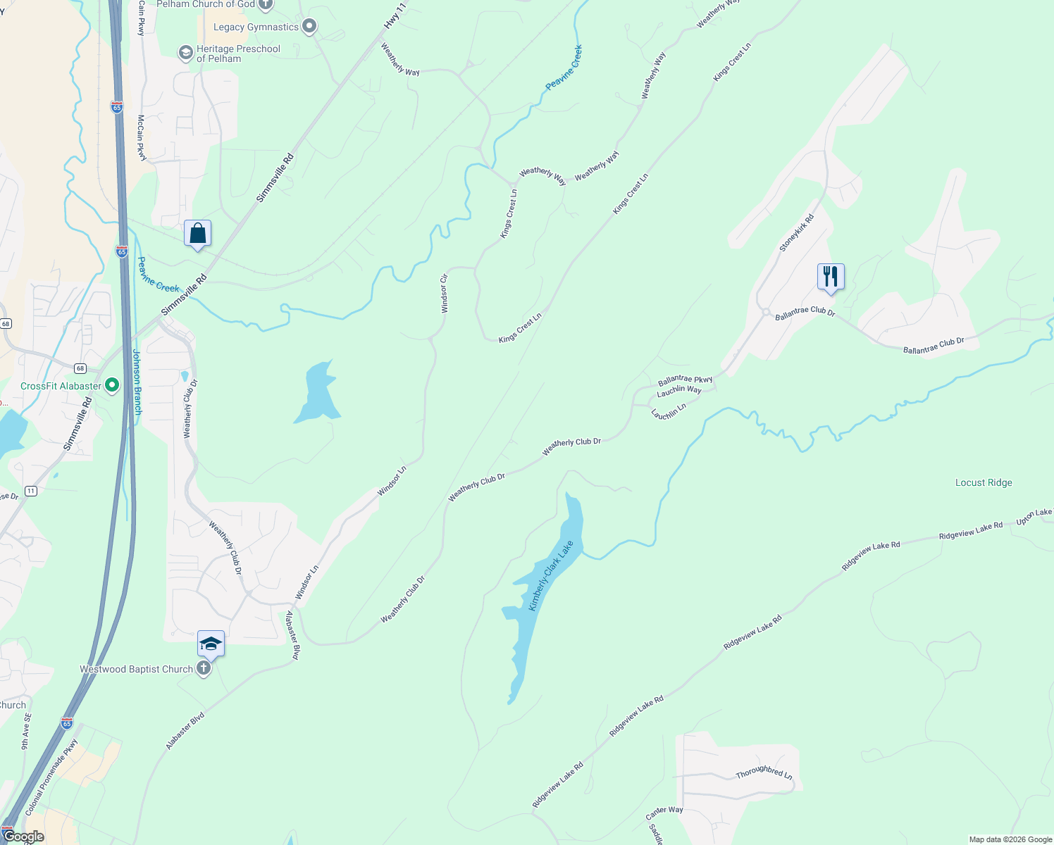 map of restaurants, bars, coffee shops, grocery stores, and more near 172 Cove Lane in Pelham