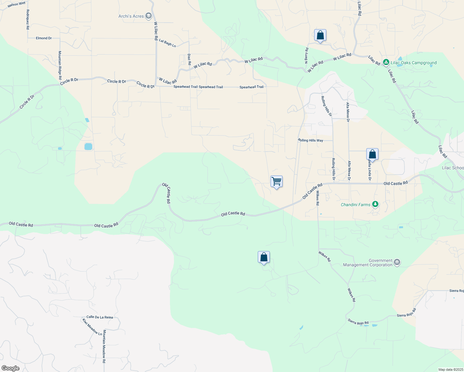 map of restaurants, bars, coffee shops, grocery stores, and more near 10650 Old Castle Road in Valley Center
